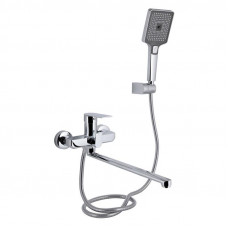 Змішувач для ванни Qtap Aries з довгим поворотним виливом (з душовим гарнітуром) QTARI2601CRM45558 Chrome