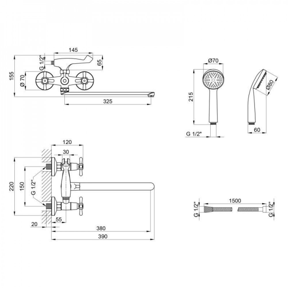 Змішувач для ванни Lidz Dominox 140 з поворотним виливом двохвентильний (з душовим гарнітуром) LDDOM140CRM35529 Chrome SD00041632
