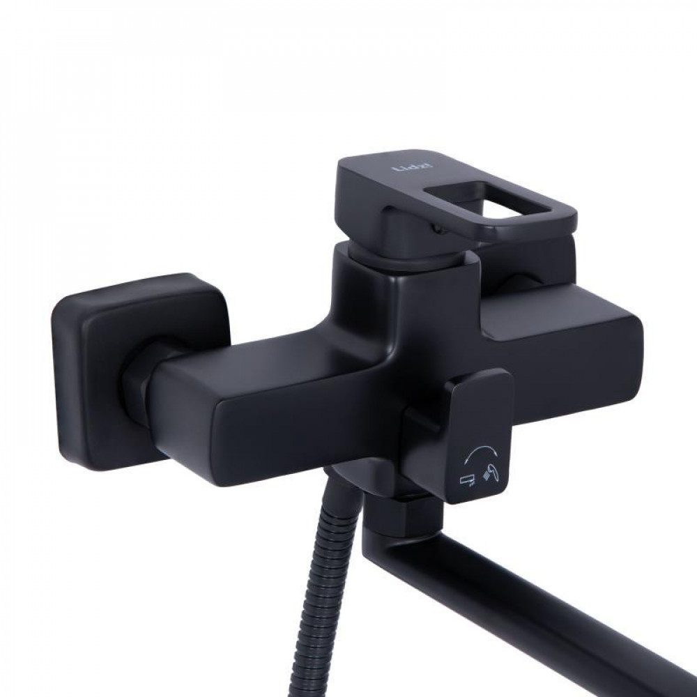 Змішувач для ванни Lidz Wawel 005 з поворотним виливом (з душовим гарнітуром) (k35) LDWAW005BLA45394 Black SD00051518