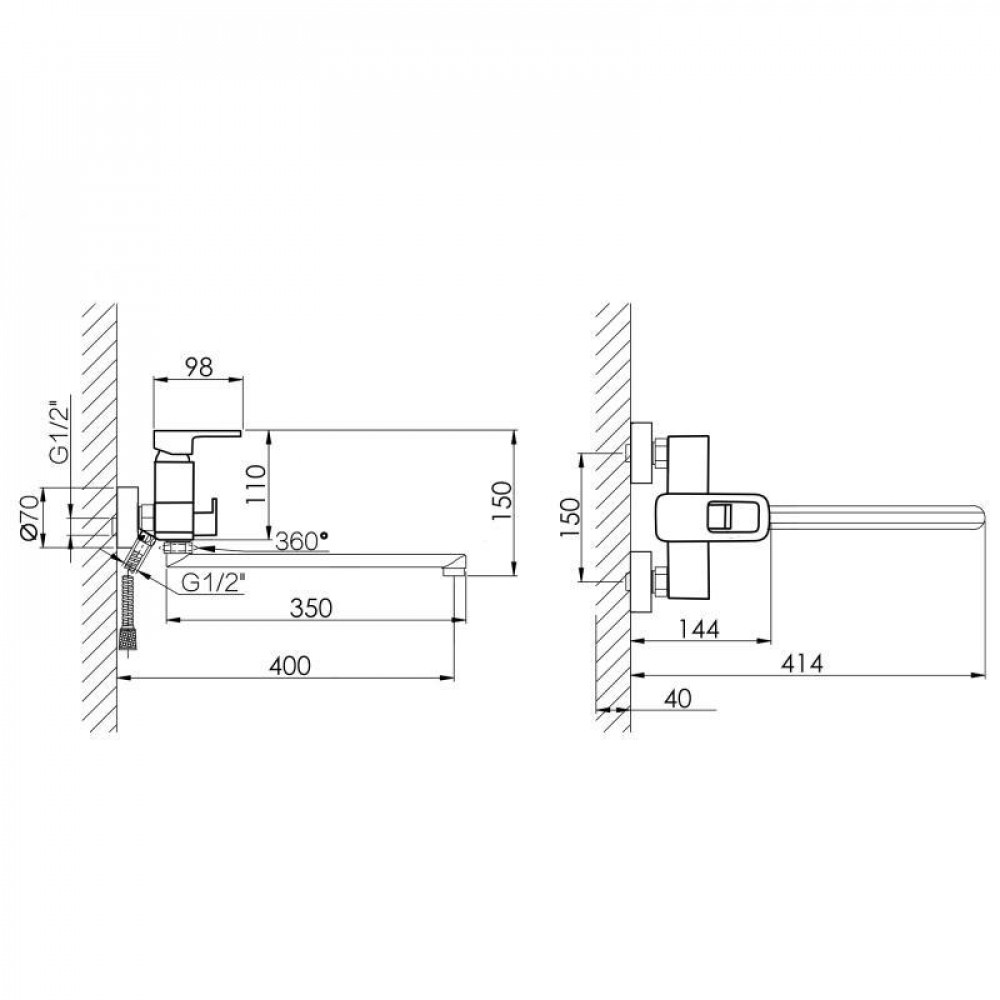 Змішувач для ванни Lidz Wawel 005 з поворотним виливом (з душовим гарнітуром) (k35) LDWAW005BLA45394 Black SD00051518