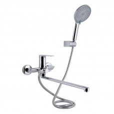 Змішувач для ванни Qtap Leo New з довгим поворотним виливом (з душовим гарнітуром) QTLEO2601CRM45562 Chrome