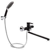 Смеситель для ванны Qtap Grand с поворотным изливом (с душевым гарнитуром) QTGRABCR005 Chrome/Black