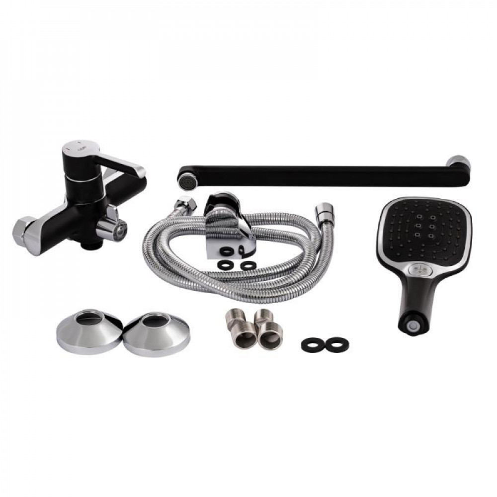 Змішувач для ванни Qtap Grand з поворотним виливом (з душовим гарнітуром) QTGRABCR005 Chrome/Black SD00039607