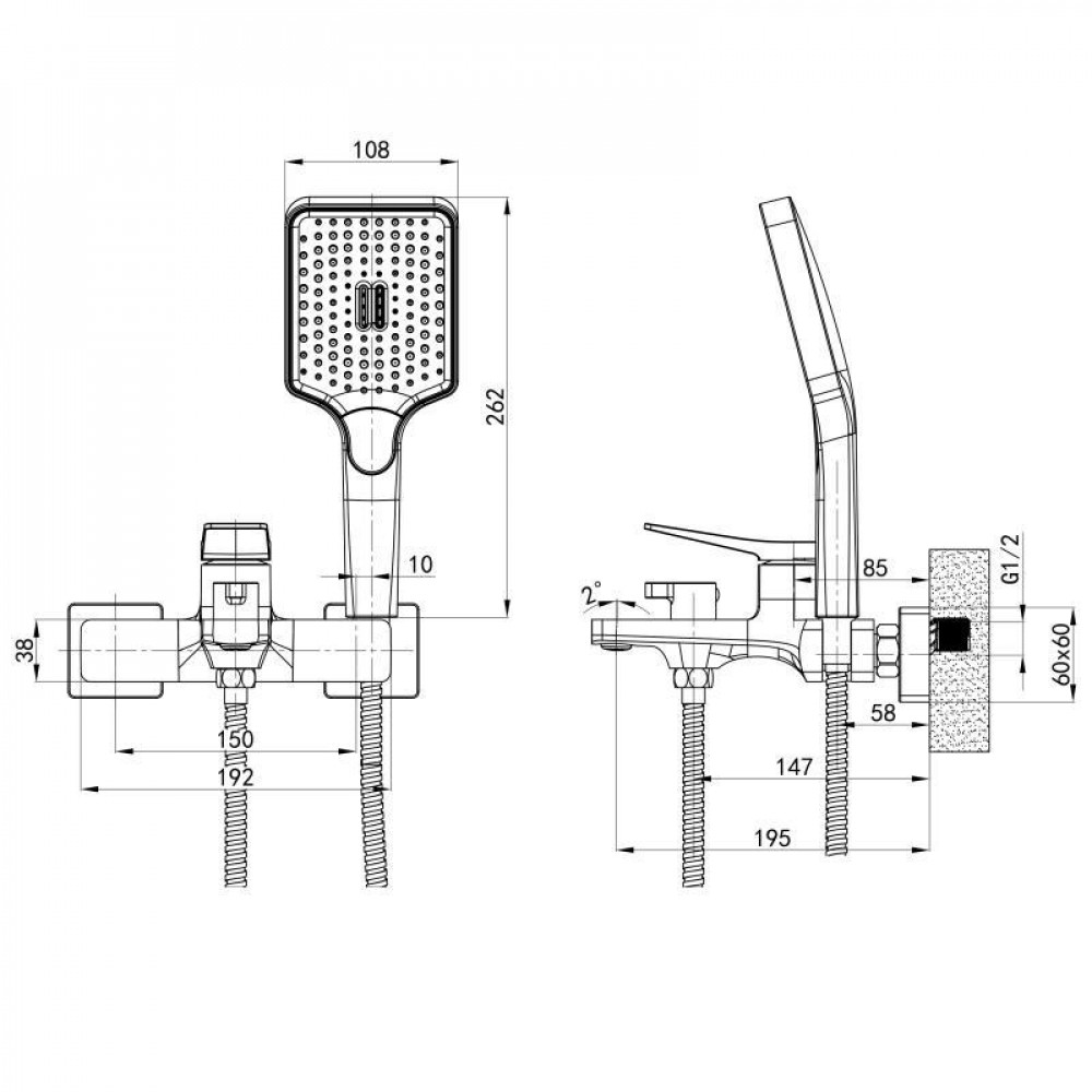 Змішувач для ванни Qtap Nando з душовим гарнітуром QTNAN259CRM48651 Chrome SD00054775