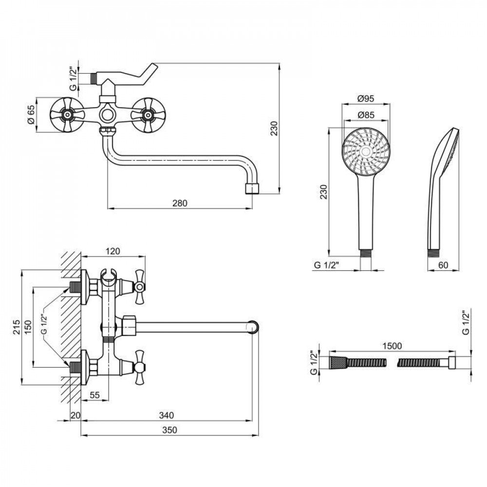 Змішувач для ванни Lidz Lamb 1401 з поворотним виливом двохвентильний (з душовим гарнітуром) LDLAM1401CRM22017 SD00028114